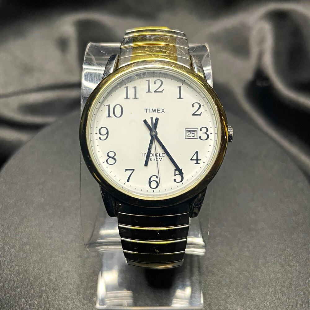 Timex Indiglo Women’s Quartz Watch Date Two-Tone SS Bracelet White Dial 37mm